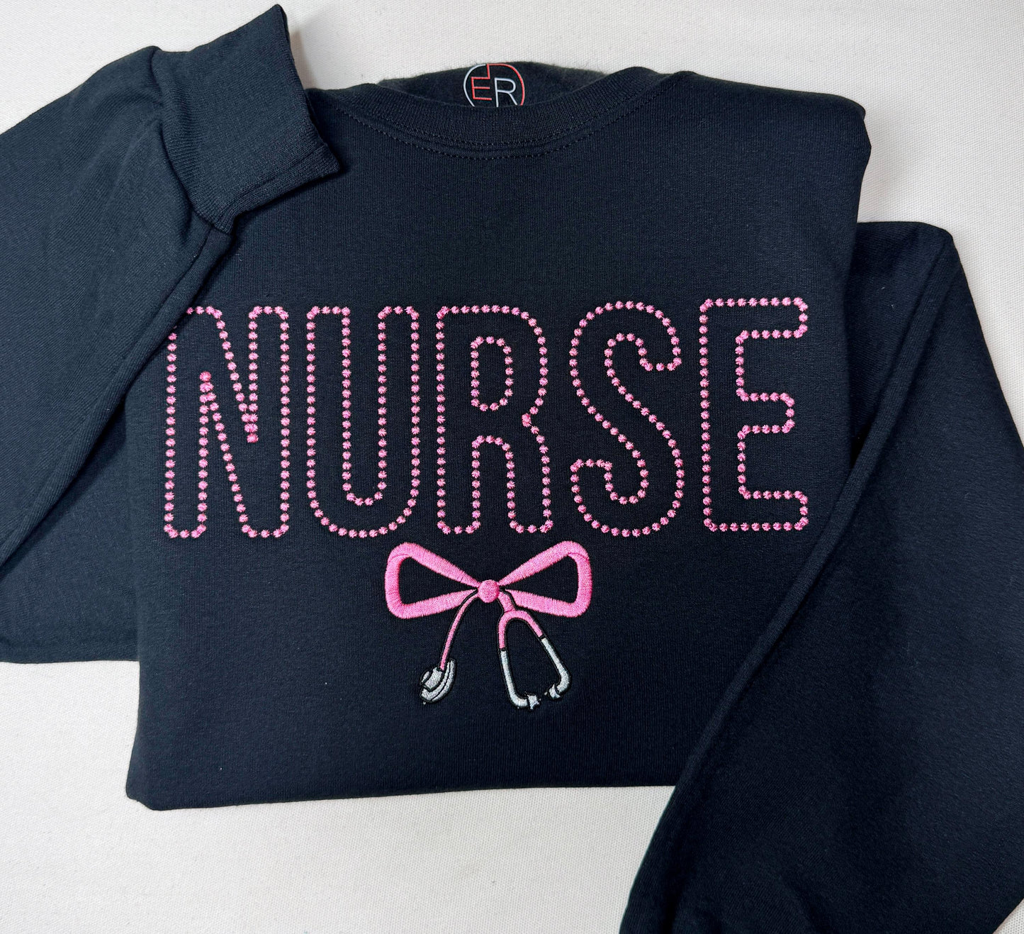 Dotted Nurse Bow Embroidered Crewneck