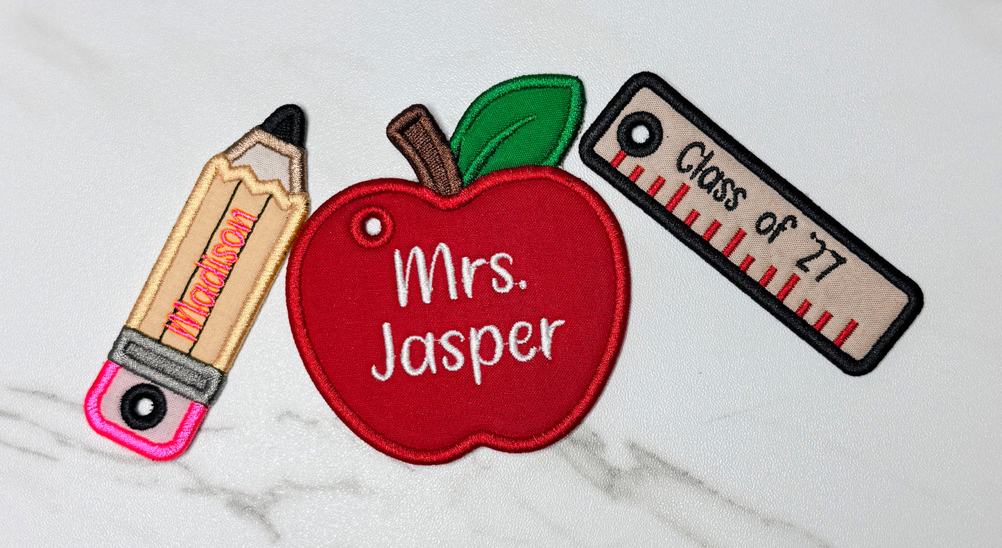 Back to School Embroidered Bag Tags